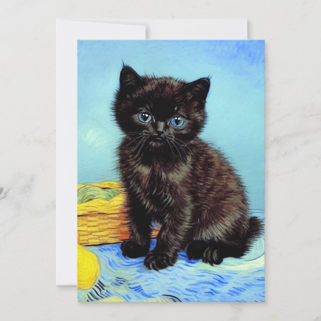 Van Gogh Black Kitten mit Yarn Save The Date (Vorderseite)