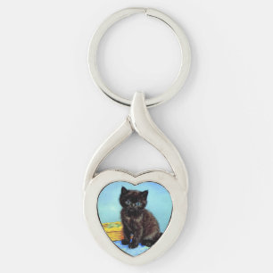 Van Gogh Black Kitten mit Yarn Schlüsselanhänger