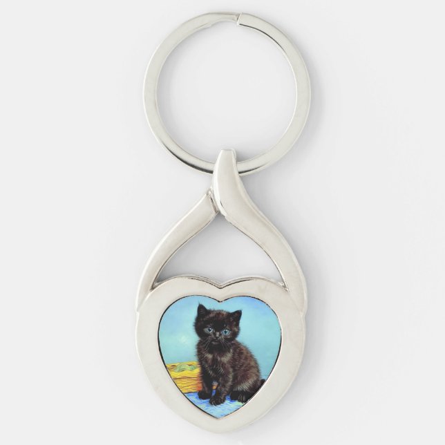 Van Gogh Black Kitten mit Yarn Schlüsselanhänger (Vorderseite)