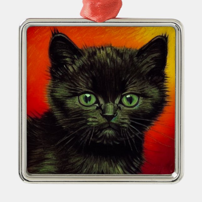 Van Gogh Black Kitten Ornament Aus Metall (Vorne)