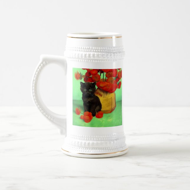 Van Gogh Black Kitten Red Blume Bierglas (Links)