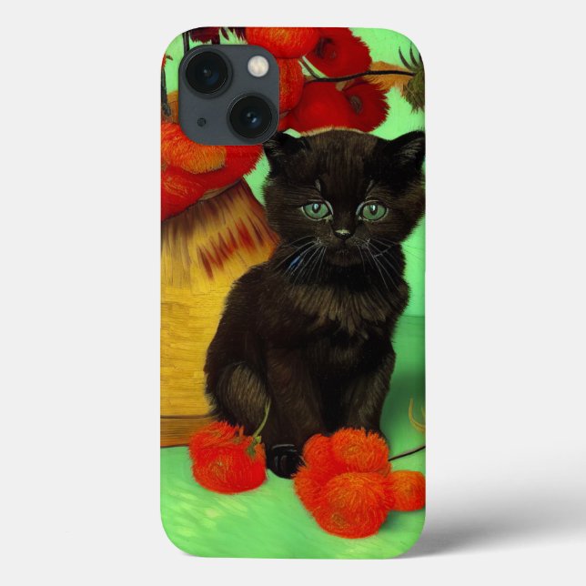 Van Gogh Black Kitten Red Blume Case-Mate iPhone Hülle (Rückseite)