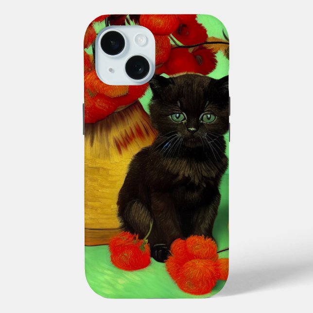 Van Gogh Black Kitten Red Blume Case-Mate iPhone Hülle (Rückseite)