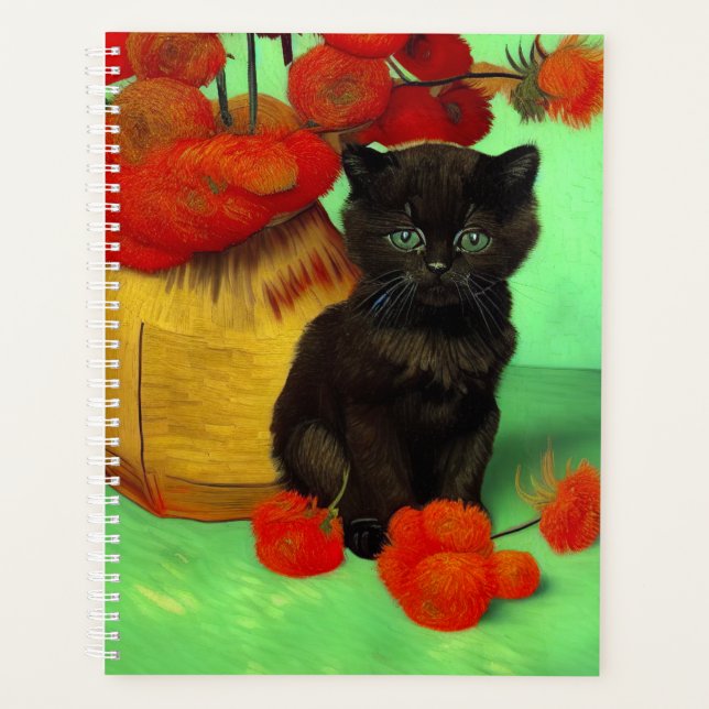 Van Gogh Black Kitten Red Blume Planer (Vorderseite)