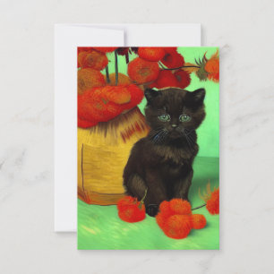 Van Gogh Black Kitten Red Blume RSVP Karte
