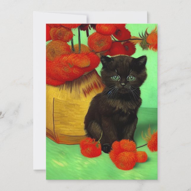 Van Gogh Black Kitten Red Blume Save The Date (Vorderseite)