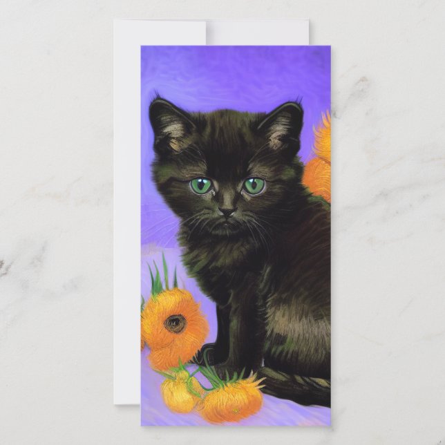 Van Gogh Black Kitten with Sunflowers Card (Vorderseite)