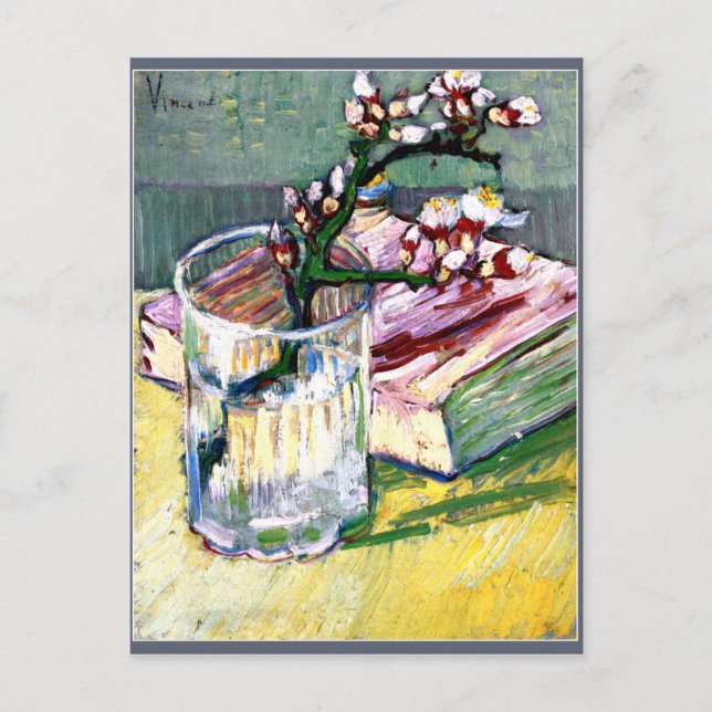 Van Gogh - Blühende Almond Zweigstelle mit Buch Postkarte (Vorderseite)