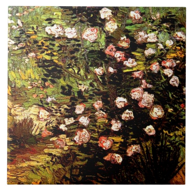 Van Gogh - blühende Rose Bush Fliese (Vorderseite)