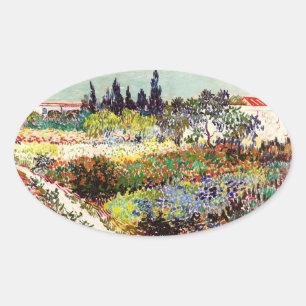 Van Gogh blühender Garten in Arles Florale Kunst Ovaler Aufkleber