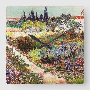 Van Gogh blühender Garten in Arles Florale Kunst Quadratische Wanduhr
