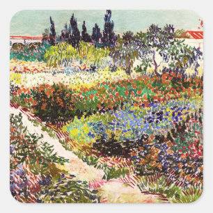 Van Gogh blühender Garten in Arles Florale Kunst Quadratischer Aufkleber