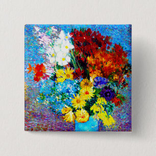 Van Gogh-Blume in einer Blauen Vase Button