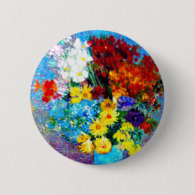 Van Gogh-Blume in einer Blauen Vase Button (Vorderseite)