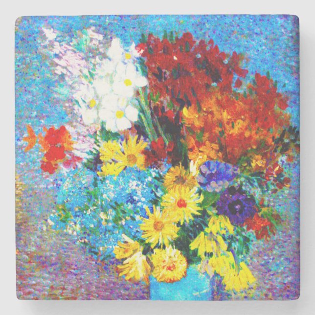 Van Gogh-Blume in einer Blauen Vase Steinuntersetzer (Vorderseite)