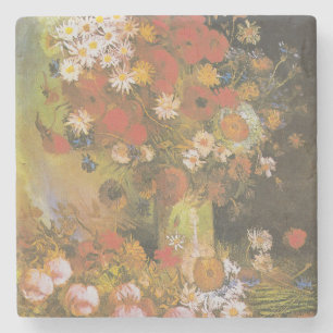 Van Gogh Blumen-Stillleben Rote Mohnblumen & Rosen Steinuntersetzer