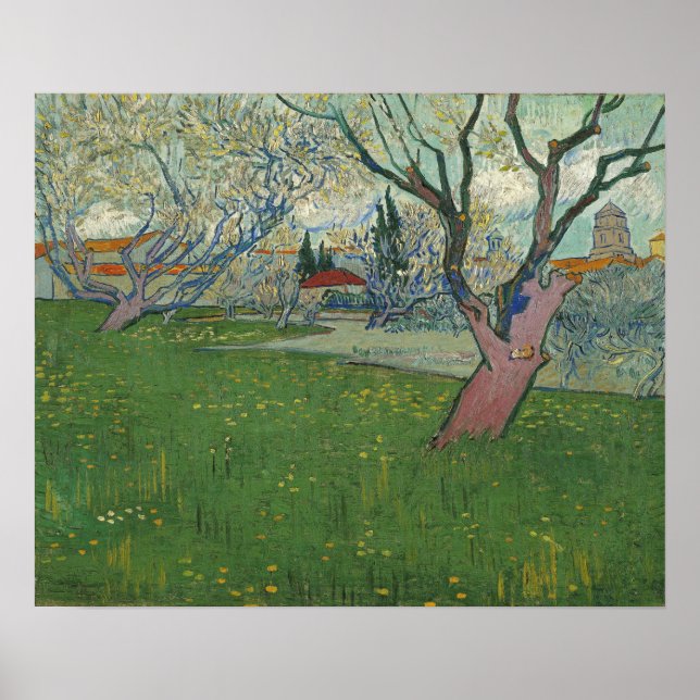 Van Gogh - Blumenorchester mit Blick auf Arles Poster (Vorne)