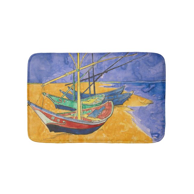 Van Gogh Boats Impressionismus Beach Badematte (Vorderseite)