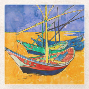 Van Gogh Boats Impressionismus Beach Glasuntersetzer