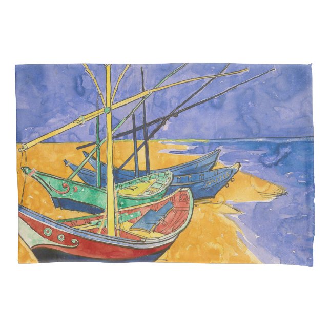Van Gogh Boats Impressionismus Beach Kissenbezug (Vorderseite)