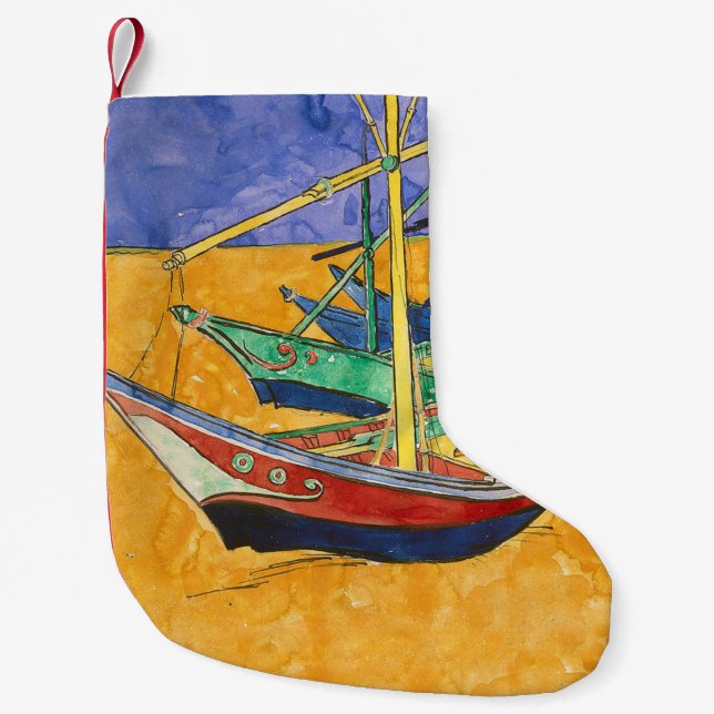 Van Gogh Boats Impressionismus Beach Kleiner Weihnachtsstrumpf (Vorderseite)