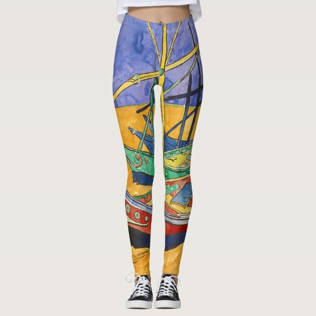 Van Gogh Boats Impressionismus Beach Leggings (Vorderseite)