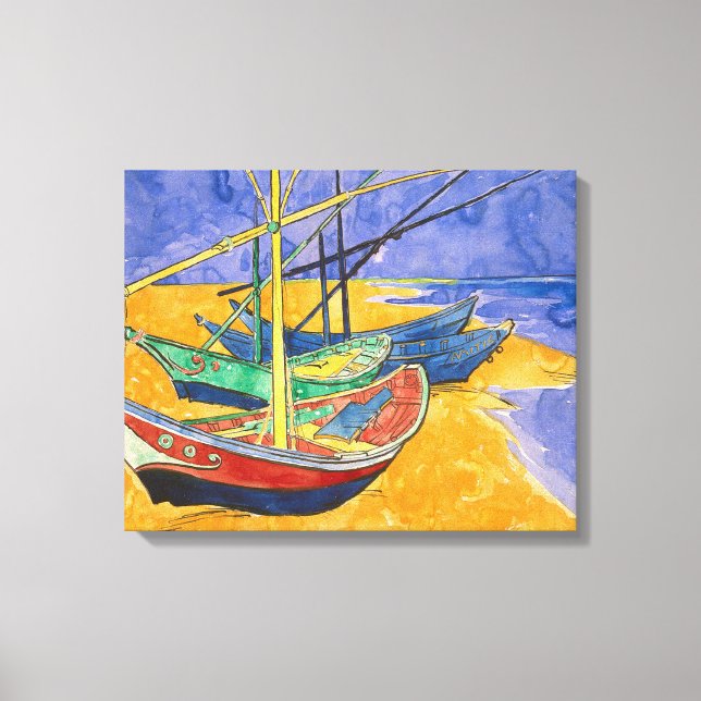 Van Gogh Boats Impressionismus Beach Leinwanddruck (Vorderseite)