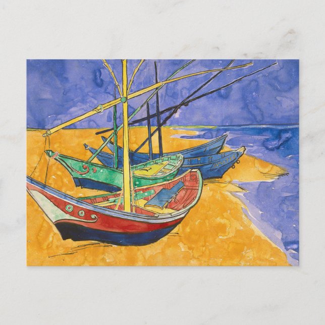 Van Gogh Boats Impressionismus Beach Postkarte (Vorderseite)