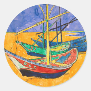 Van Gogh Boats Impressionismus Beach Runder Aufkleber