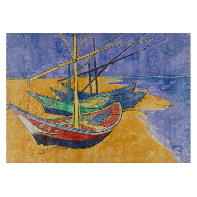 Van Gogh Boats Impressionismus Beach Schneidebrett (Vorderseite)