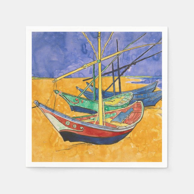 Van Gogh Boats Impressionismus Beach Serviette (Vorderseite)