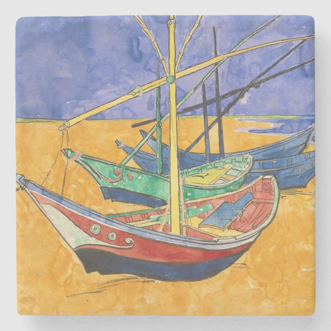 Van Gogh Boats Impressionismus Beach Steinuntersetzer (Vorderseite)