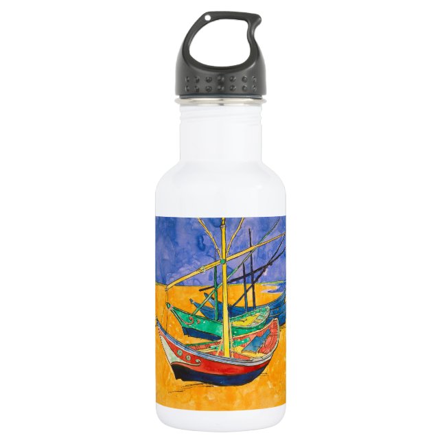 Van Gogh Boote Impressionismus Strand Edelstahlflasche (Vorderseite)