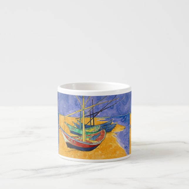 Van Gogh Boote Impressionismus Strand Espressotasse (Vorderseite)