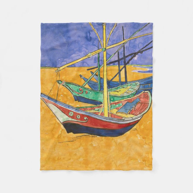 Van Gogh Boote Impressionismus Strand Fleecedecke (Vorderseite)