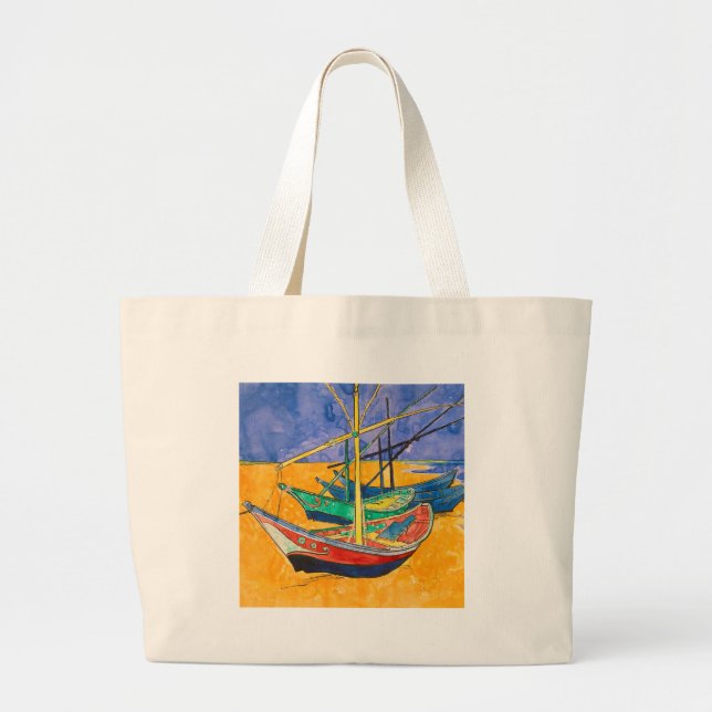 Van Gogh Boote Impressionismus Strand Jumbo Stoffbeutel (Vorne)