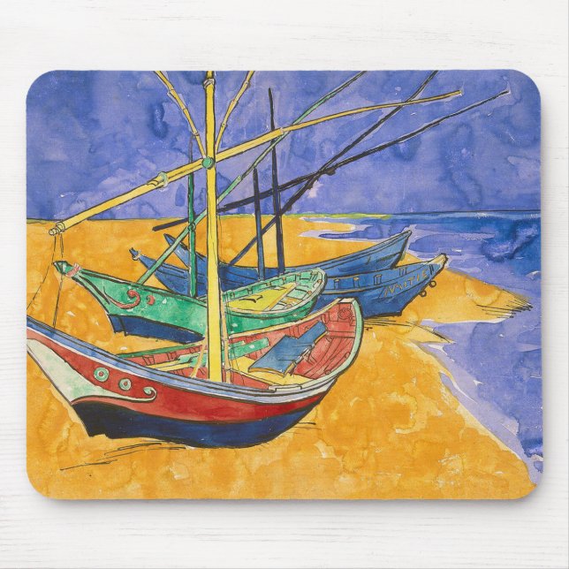 Van Gogh Boote Impressionismus Strand Mousepad (Vorne)