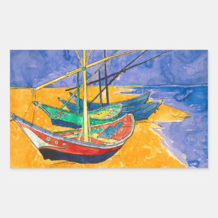 Van Gogh Boote Impressionismus Strand Rechteckiger Aufkleber