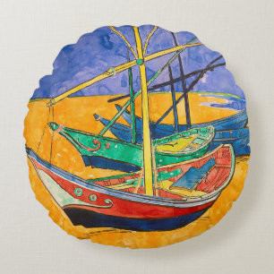 Van Gogh Boote Impressionismus Strand Rundes Kissen