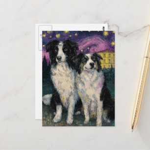 Van Gogh Border Collies bei Nacht Postkarte