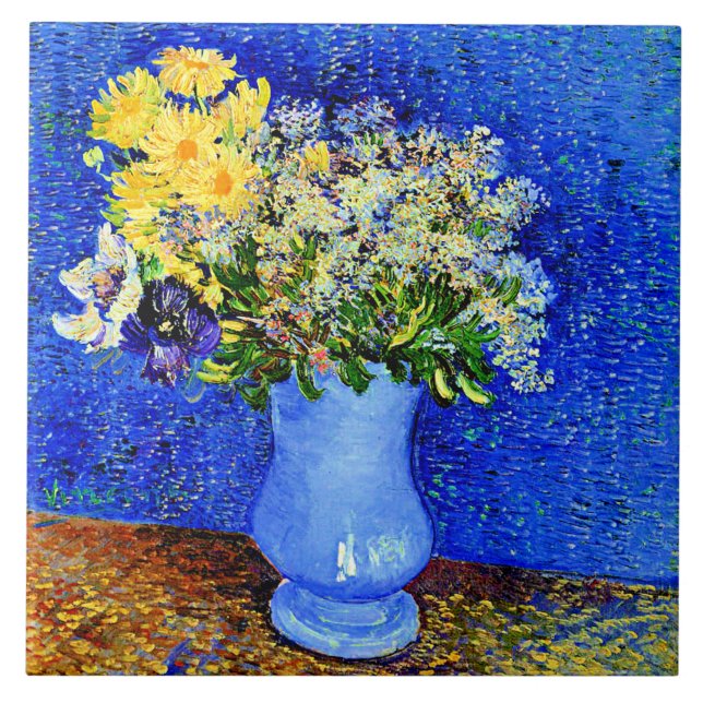 Van Gogh - Bouquet der Blume in Blue Vase Fliese (Vorderseite)