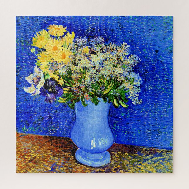 Van Gogh - Bouquet der Blume in einer blauen Vase Puzzle (Vertikal)