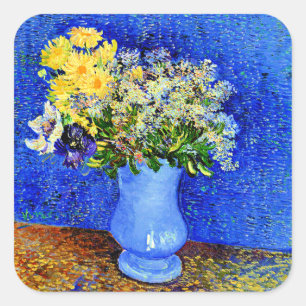 Van Gogh - Bouquet der Blume in einer blauen Vase Quadratischer Aufkleber
