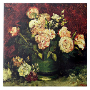 Van Gogh - Bowl mit Peonies und Rose Fliese
