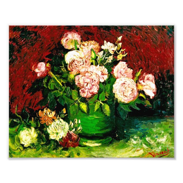 Van Gogh Bowl mit Peonies und Rose Fotodruck (Vorne)