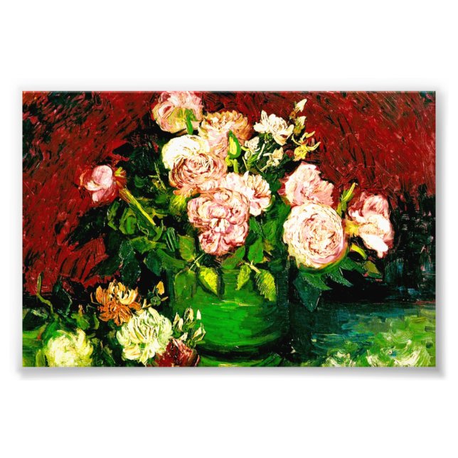 Van Gogh Bowl mit Peonies und Rose Fotodruck (Vorne)