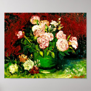 Van Gogh Bowl mit Peonies und Rose Poster