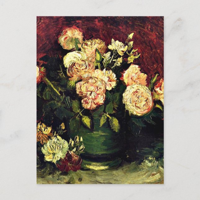 Van Gogh - Bowl mit Peonies und Rose Postkarte (Vorderseite)