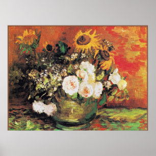 Van Gogh - Bowl mit Sonnenblumen, Rose... Poster