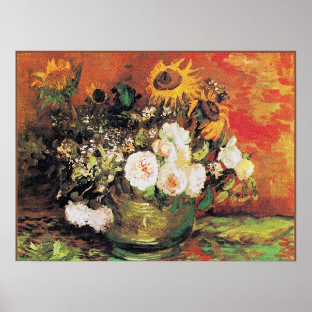 Van Gogh - Bowl mit Sonnenblumen, Rose... Poster (Vorne)